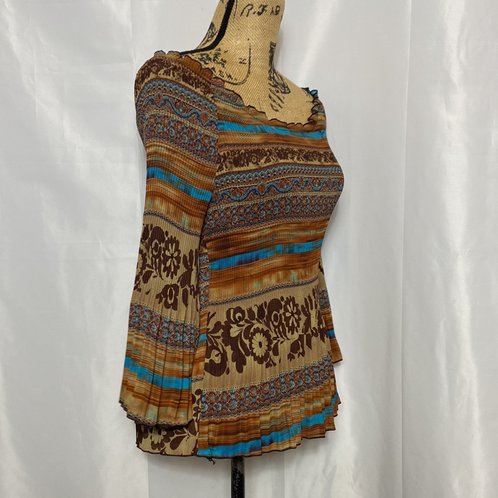 Brown Blue Floral Elastic Stretch Off The Shoulder Blouse S — image 4 of 8